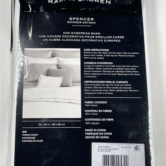 Lauren Ralph Lauren Spencer Sateen Border Euro 26” Sham All white NWT - Picture 3 of 6
